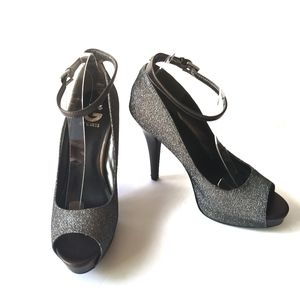 G by Guess Peep Toe Heels Glittery Sparkly Shoes Size 10M